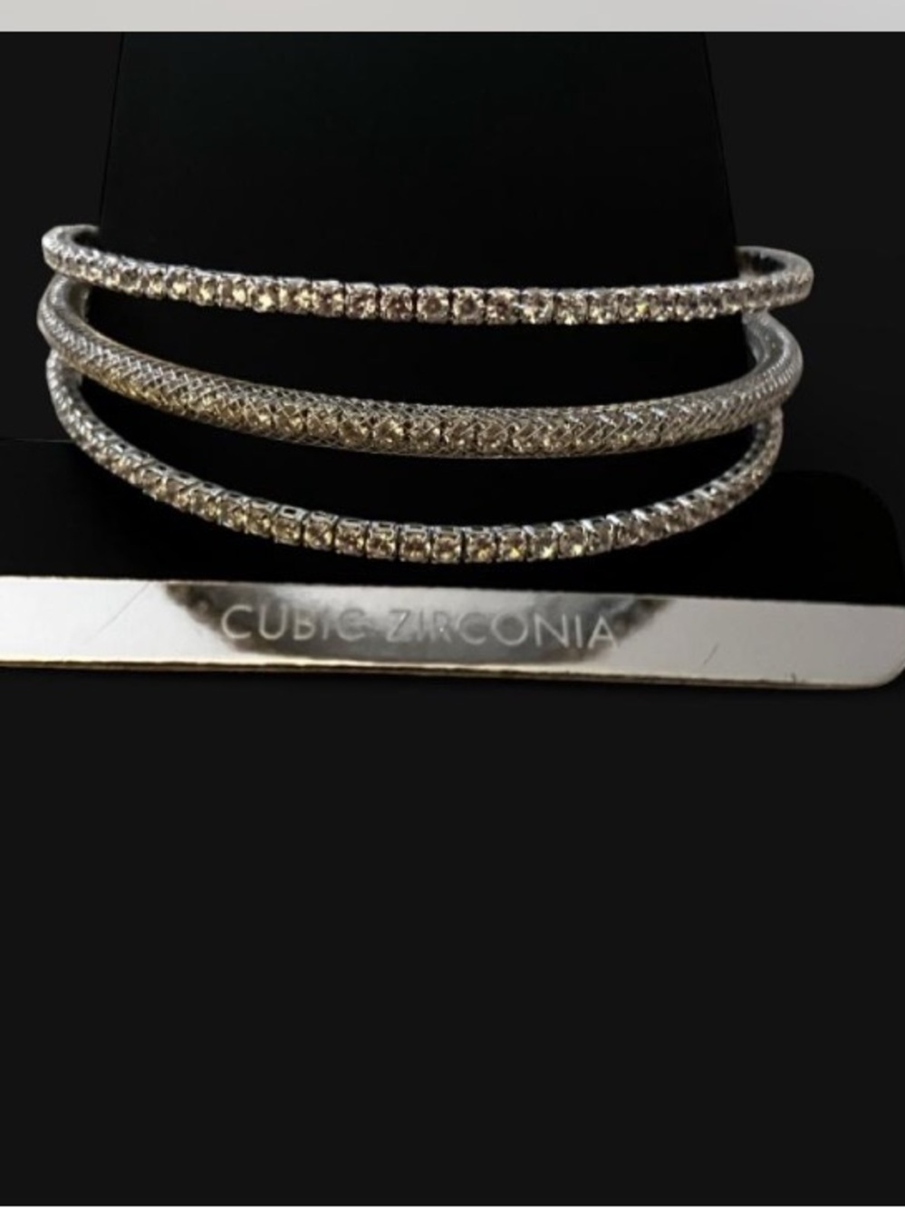 Silver Triple-Row Crystal Cuff Bracelet